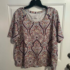 Talbots Red and Cream Boxy Blouse